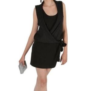 Theory Silk Garcia Monaco Faux Wrap Dress In Black, Tie Front, Stretch, EUC, 2